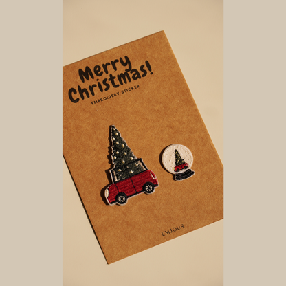 刺繡貼紙小卡片 - 聖誕車車