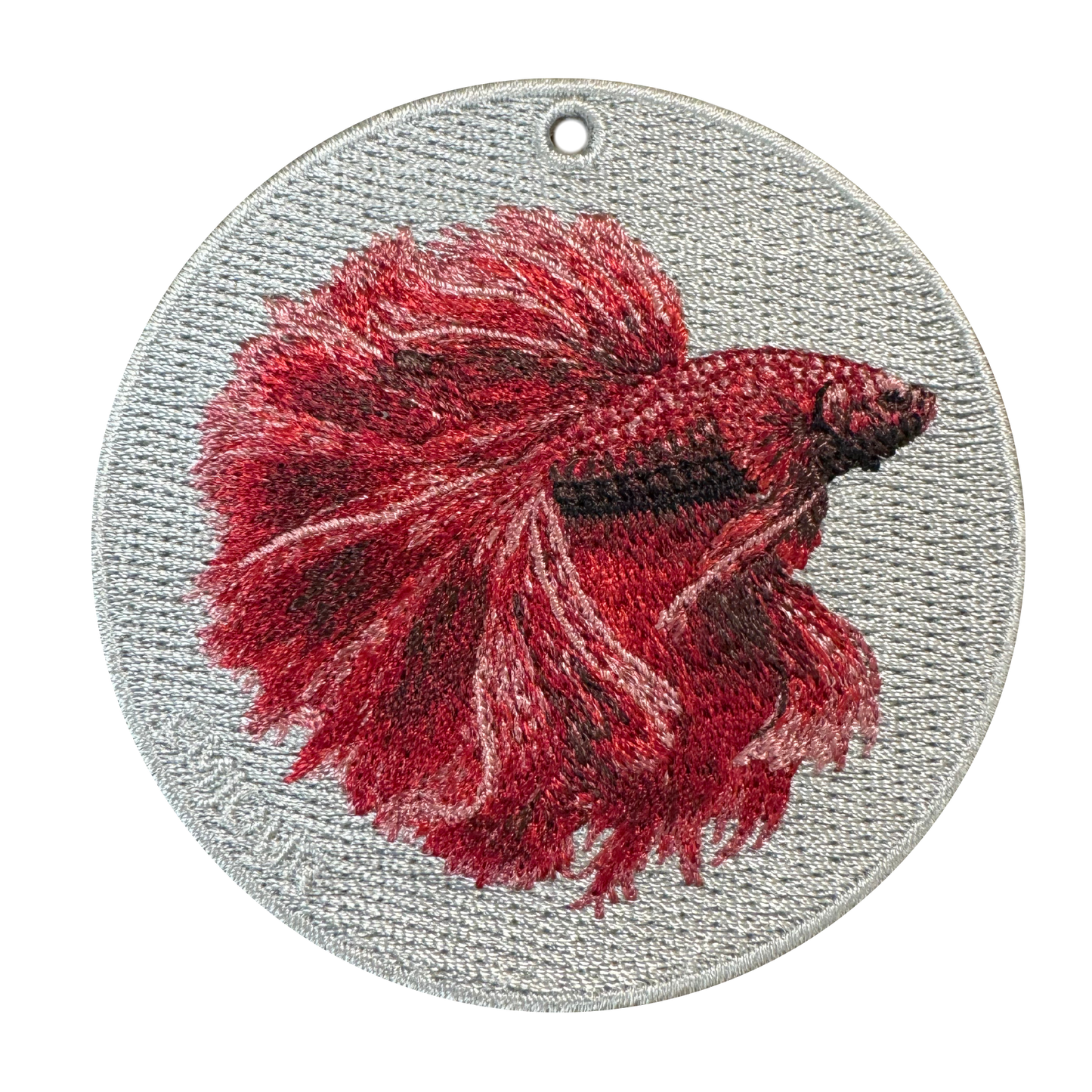 雙面刺繡吊飾 - 紅色鬥魚