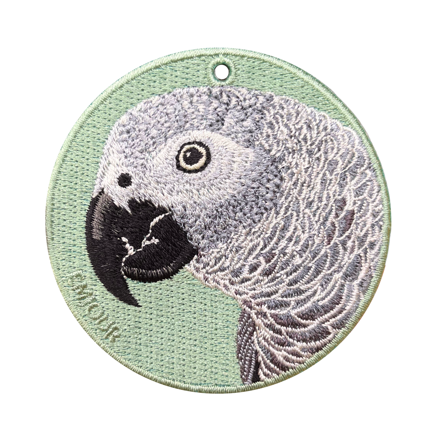 雙面刺繡吊飾 - 非洲灰鸚鵡