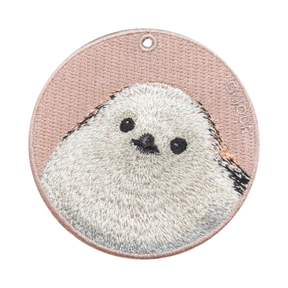 Double-sided embroidered pendant-silver-throated long-tailed tit