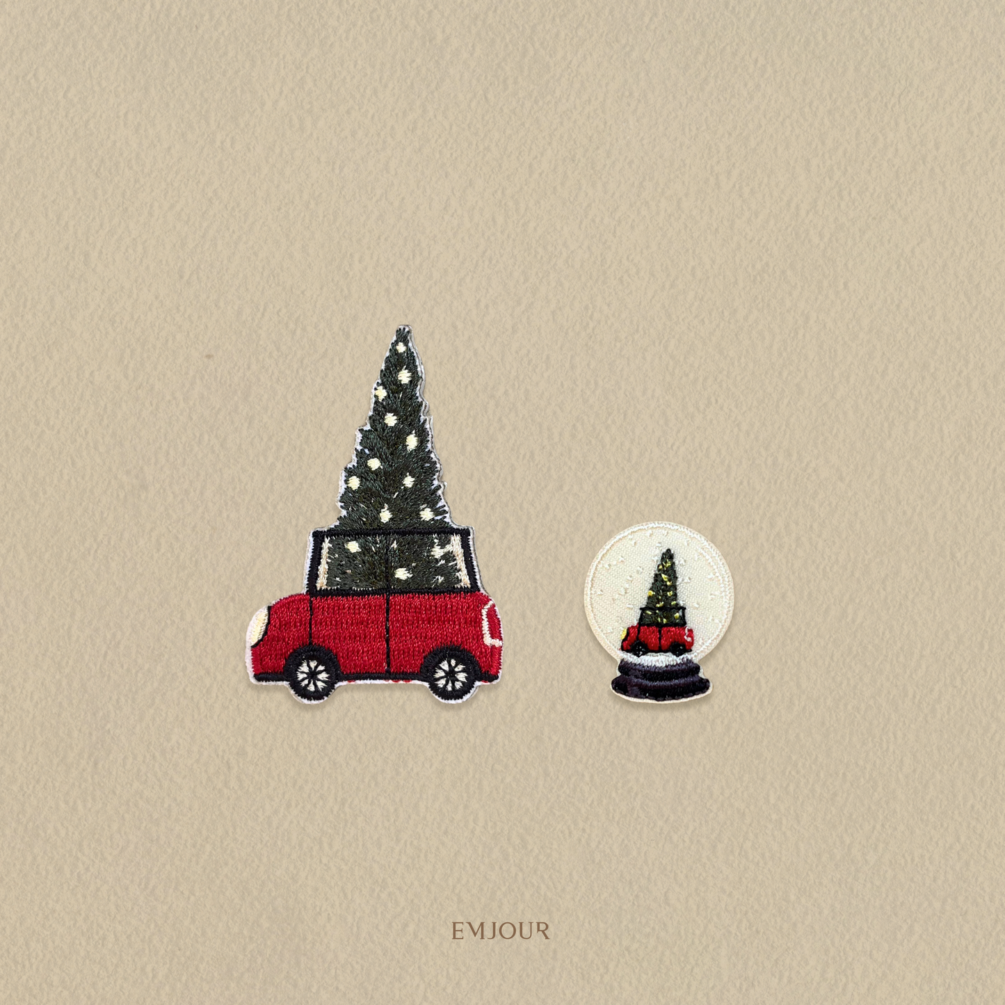 刺繡貼紙小卡片 - 聖誕車車