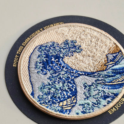 刺繡貼紙卡片 - 神奈川沖浪裏