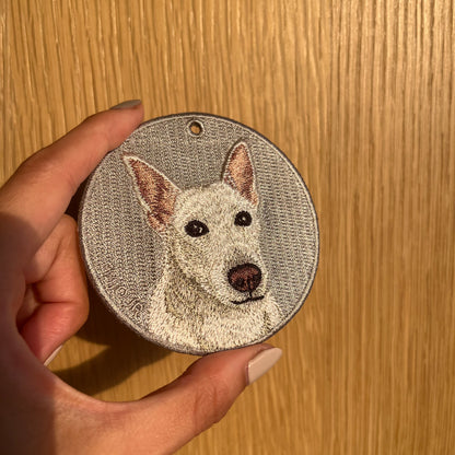 Double-sided embroidery pendant-white dog