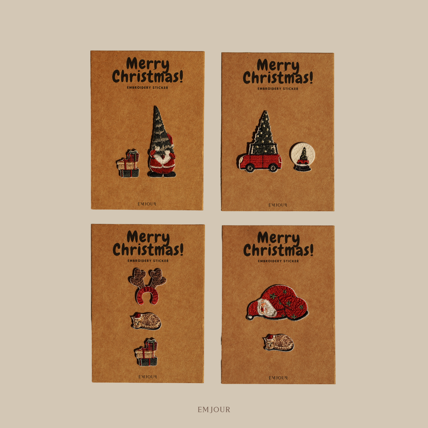 刺繡貼紙小卡片 - 聖誕懶人
