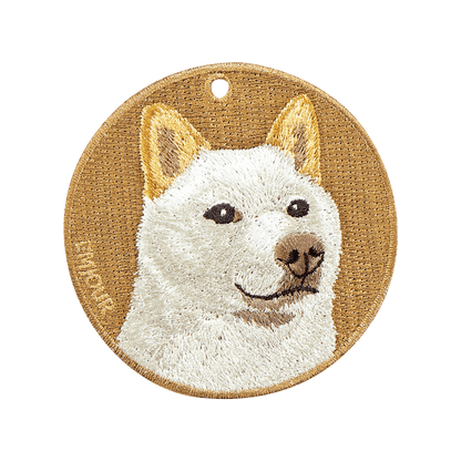 雙面刺繡吊飾 - 白柴犬