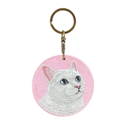Double-sided embroidery pendant-white cat