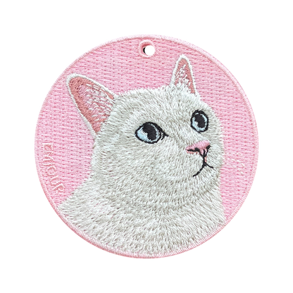 Double-sided embroidery pendant-white cat