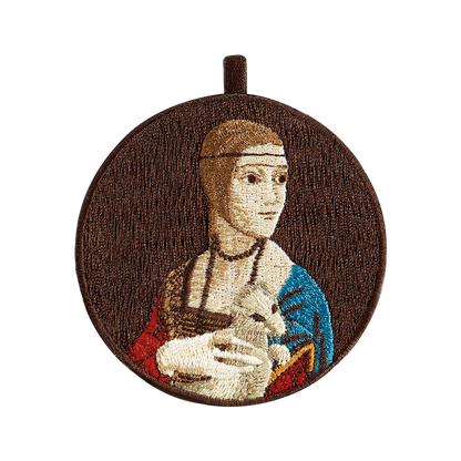 Double-sided Embroidery Charm - Leonardo Da Vinci 【Woman Holding a Mink】